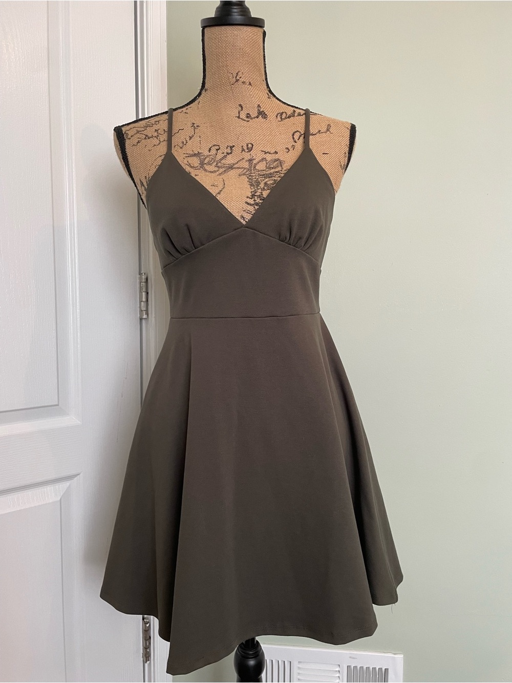 Altar'd State Olive Spaghetti Strap A-Line Mini Dress